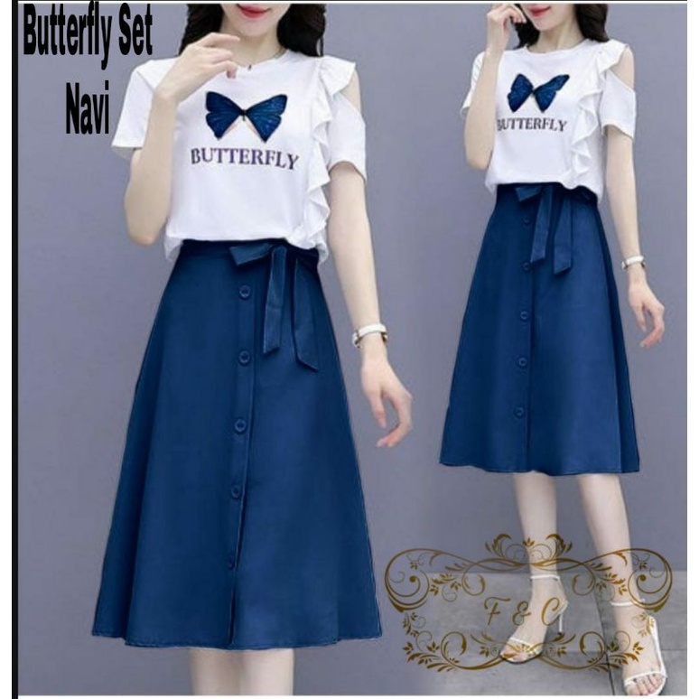 SET ROK FASHION BUTTERFLY, BABYTERRY MOSCREPE, SETELAN