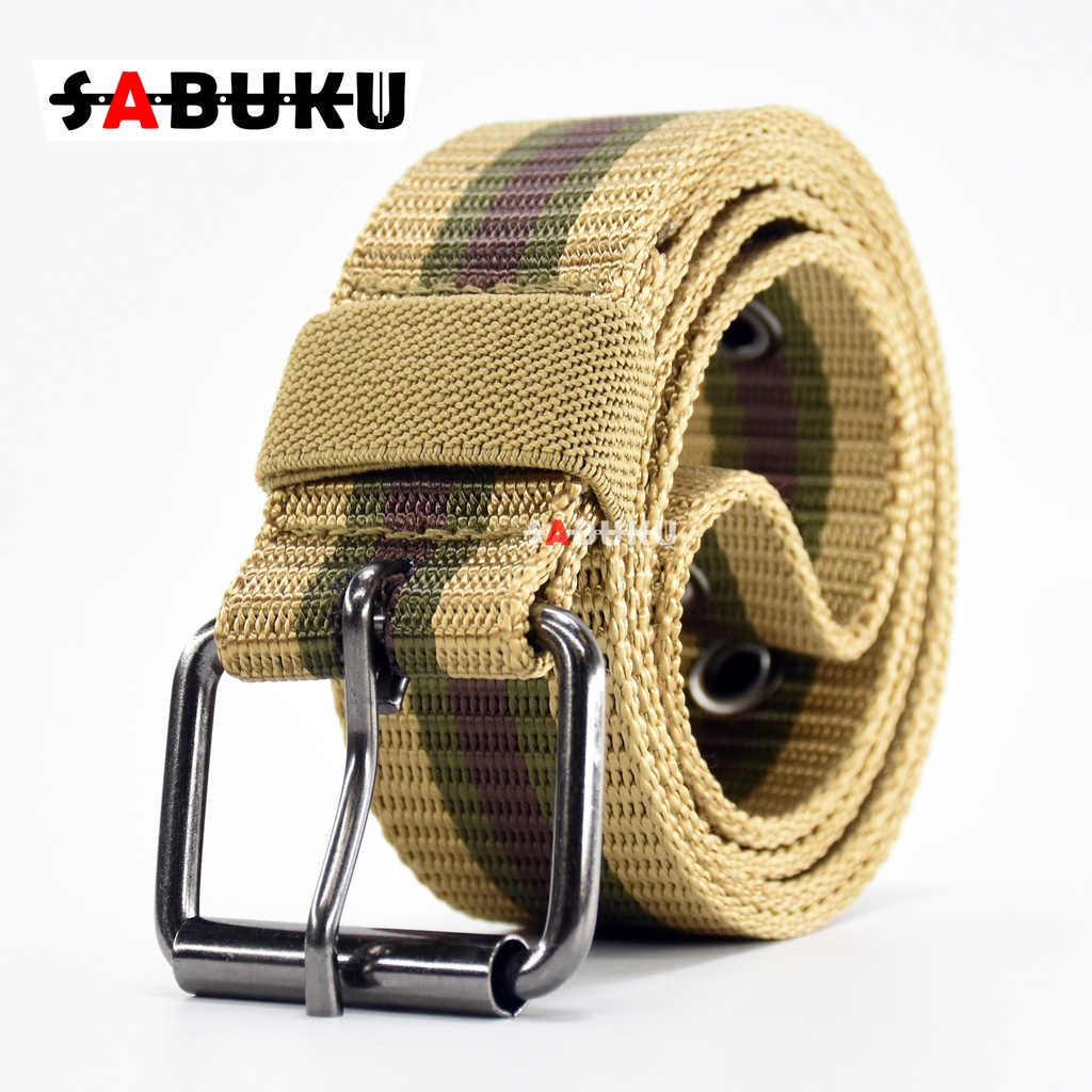 Ikat Pinggang Pria Canvas Sabuk Canvas Stripe Tali Nylon Kanvas Gesper Sabuk Pria Men Blet - 192