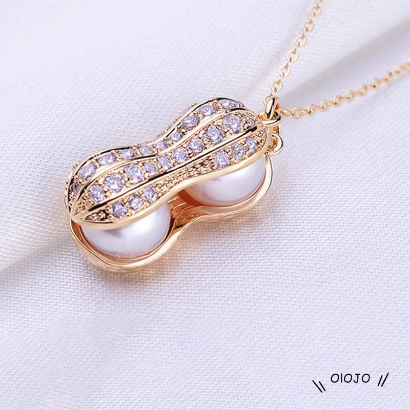 Kalung Lapis Silver Dengan Liontin Kacang Mutiara Warna Rose Gold Untuk Wanita - ol2