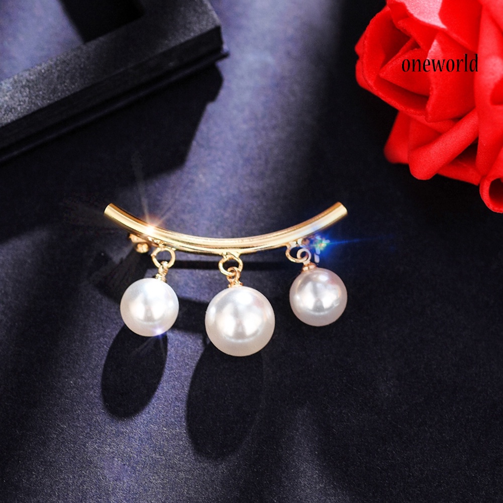 OW@ Fashion Women Faux Pearl Dangle Brooch Pin Cardigan Shawl Clip Jewelry Gift