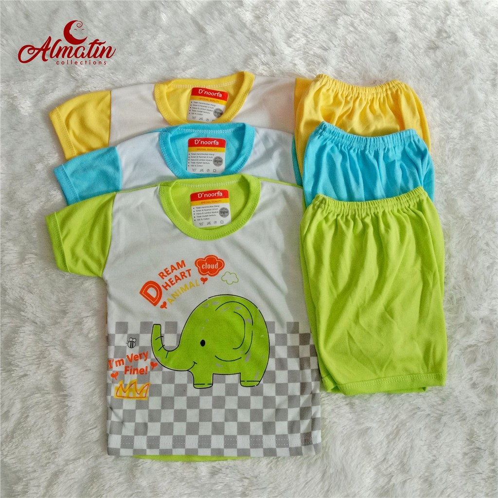 Stelan Baju Bayi Tangan Pendek/Set Baju Bayi Dapat 3 Pcs