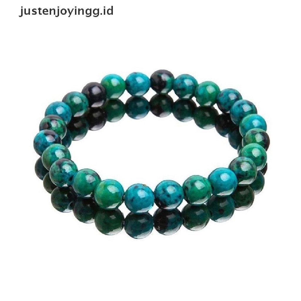 Gelang Manik-Manik Batu Malachite Chrysocolla Natural Ukuran 8MM Untuk Pria Dan Wanita