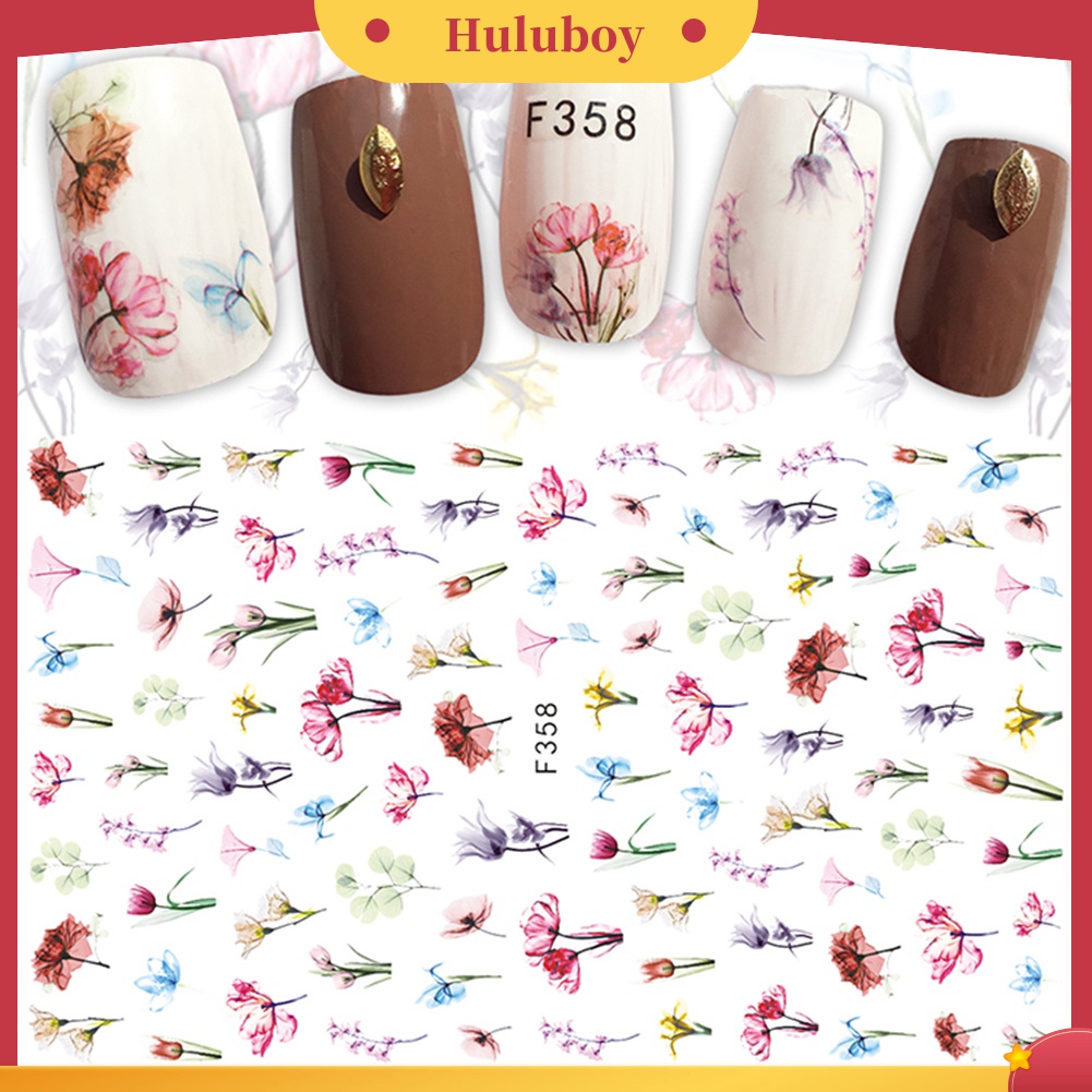 Huluboy Huluboy♡ Stiker Kuku Motif Bunga Multi Pola Untuk Dekorasi Manicure Wanita