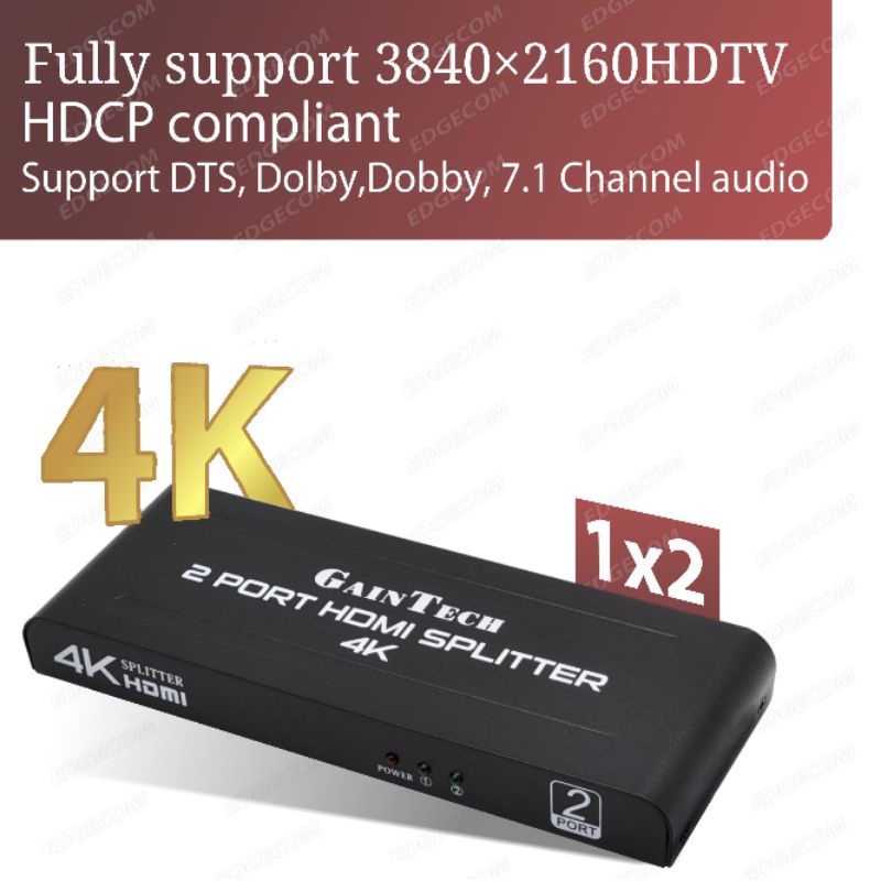 HDMI Splitter 2 Port / 1 input to 2 output Support 4K GAINTECH