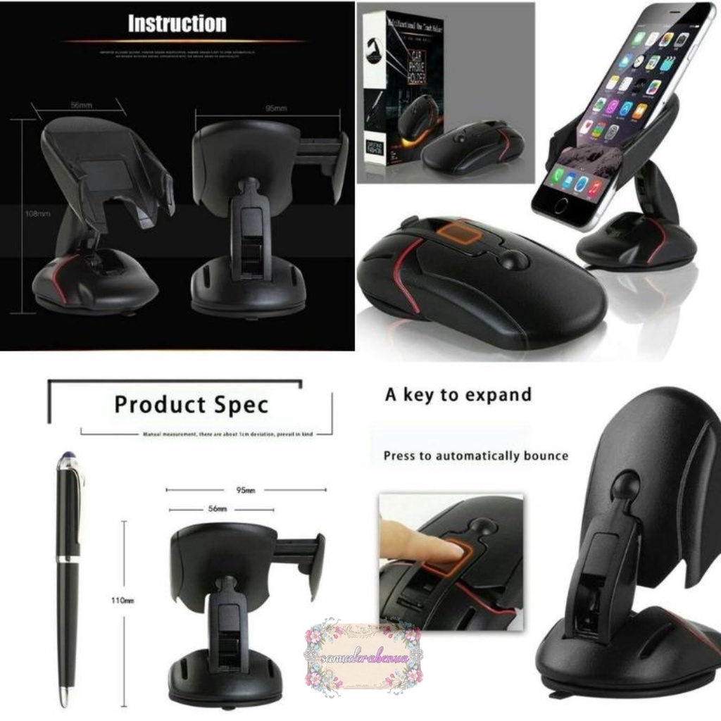 HD2 Car Holder Phone Stand Bentuk Mouse Shape Handphone Mobil Gps Unik Lipat Folding Desktop Dashbroad kekinian SB3035