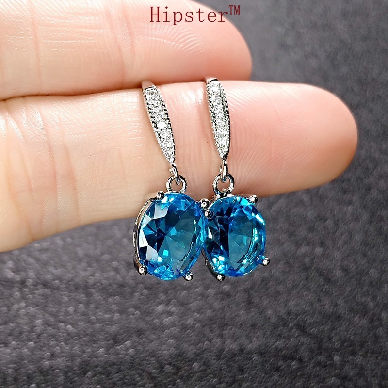 Best Selling Trendy Elegance Aquamarine Temperament Inlaid with Diamond Ear Hook