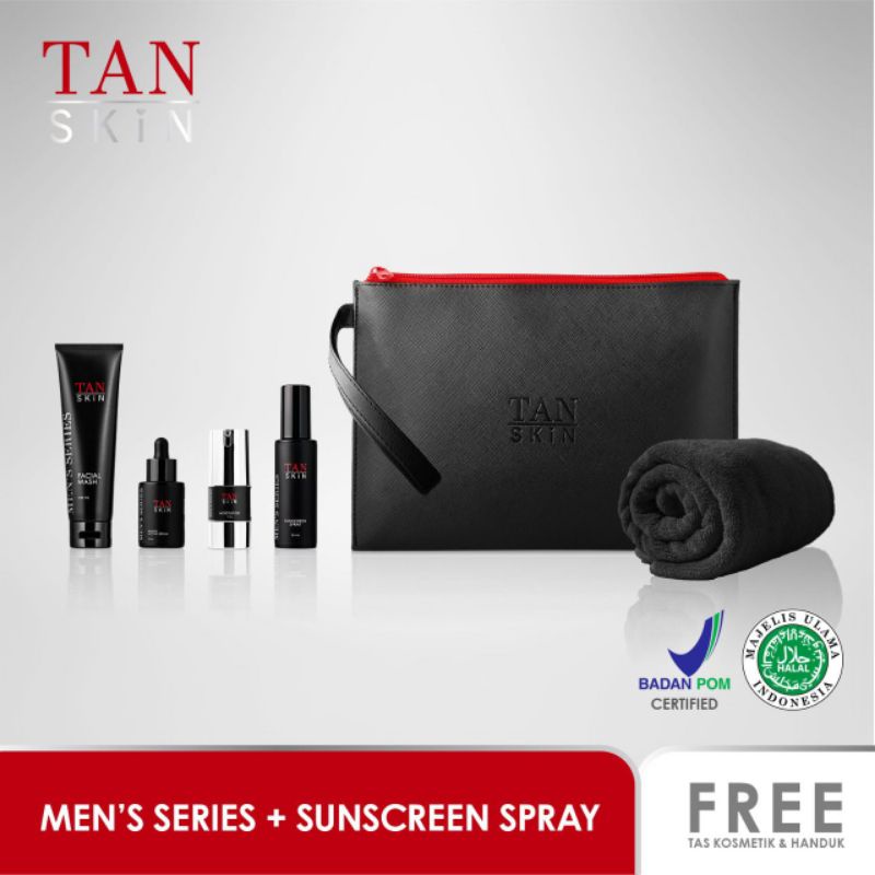 Paket TAN SKIN Men's Series + Sunscreen Spray (FREE Tas Kosmetik & Handuk Tanskin) Skincare Wajah Pr