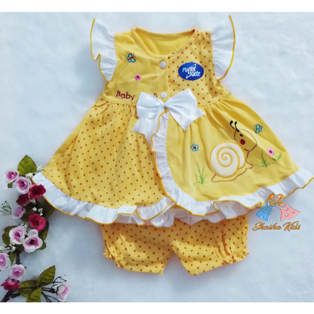 [M-07] Baju Bayi Perempuan/Dress Bayi  Perempuan Planet Kids cantik  motif  siput  0-3 bln