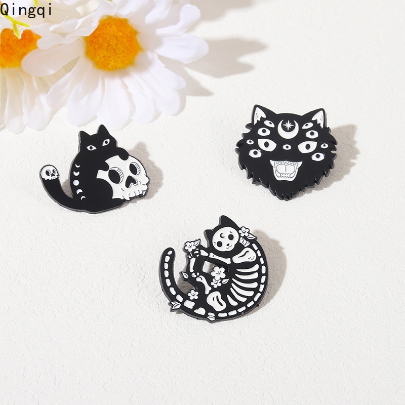 Bros Pin Enamel Desain Kartun Kucing Hitam Gaya Punk Untuk Anak