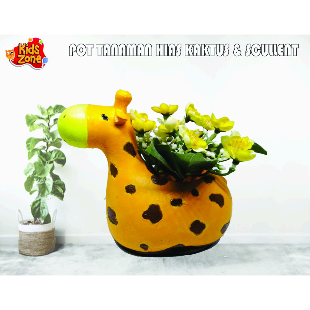 Pot bunga Tanaman hias mini  Kaktus dan skulen karakter jerapah