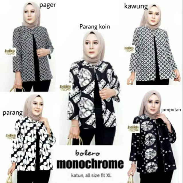 Bolero monochrome blazer batik wanita modern elegan