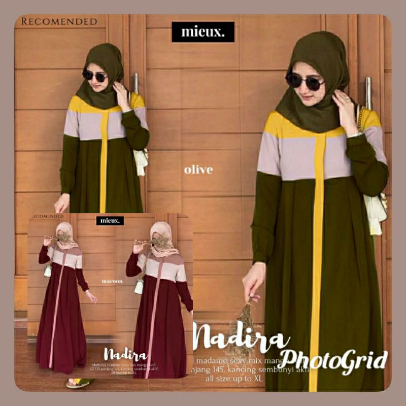 (cod) gamis terbaru nadira olive/nadira maroon by mieux