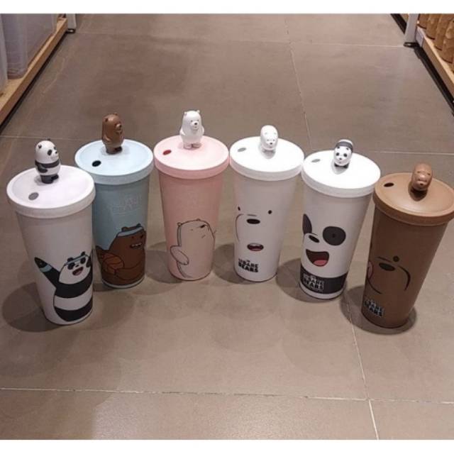 MINISO ORIGINAL | 6tipe WE BARE BEARS TUMBLER WITH MINI CHARACTER MINISO