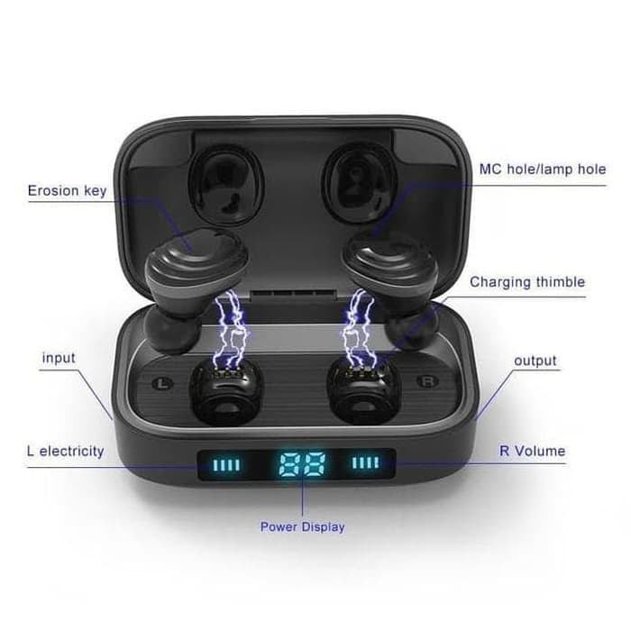 Headset Bluetooth LED Waterproof TWS-H01 Wireless Earbuds LED Tipe TWS H01