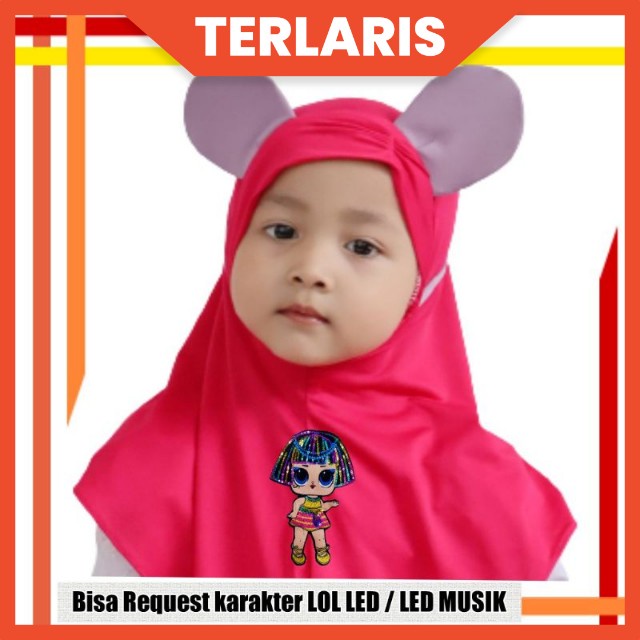 HIJAB ANAK &amp; BAYI LUCU 0-2 TAHUN LOL LED MUSIK KUPING KELINCI