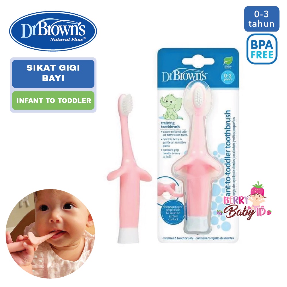 Dr Brown's Infant-to-Toddler Toothbrush Sikat Gigi Bayi Anak Girrafe Elephant Ear Berry Mart