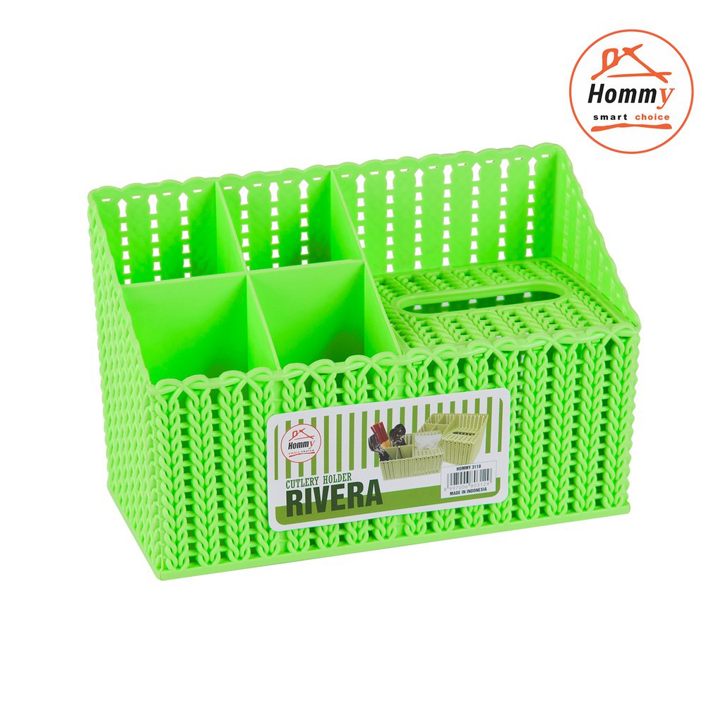 Tempat Sendok + Tissue Hommy Rivera Tempat Kosmetik Rivera Cutlery Holder Anyaman Plastik