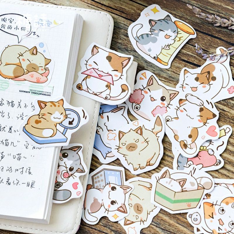 

Stiker kucing lucu untuk jurnal atau scrapbook isi 45pcs