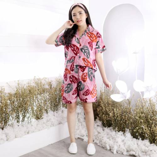 Setelan Piyama Wanita Pendek HP Satu Set Tie Dye Rosei Jumbo XXL Big Size Baju Tidur Wanita Cewek Casual Setelan Rayon One Set Cantik-NARITA PINK
