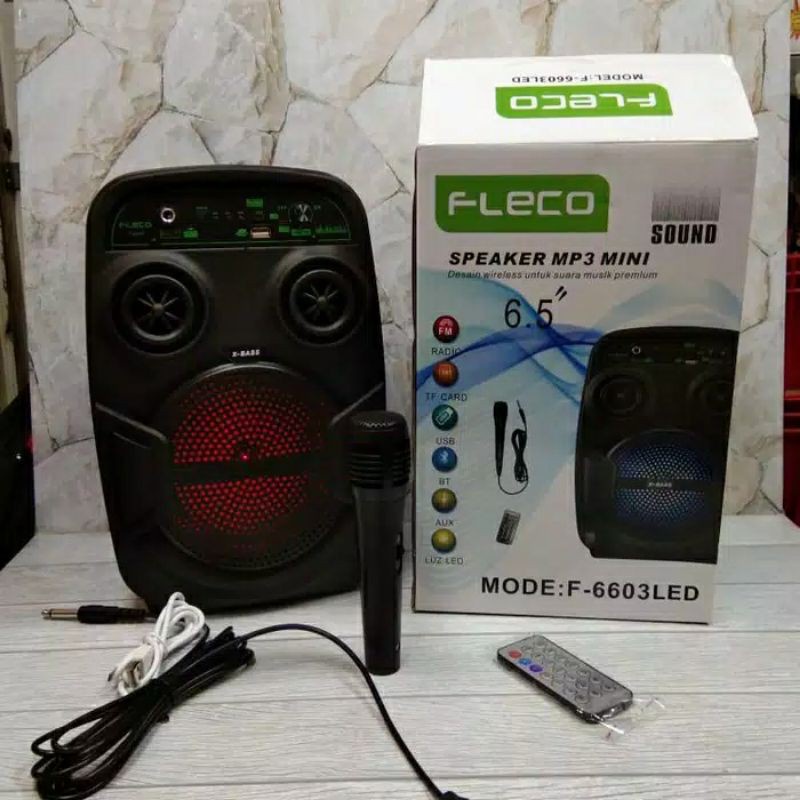 Speaker Bluetooth Fleco Mode F-6605 Led/ F-6603 Led Super Bass + FREE MIC