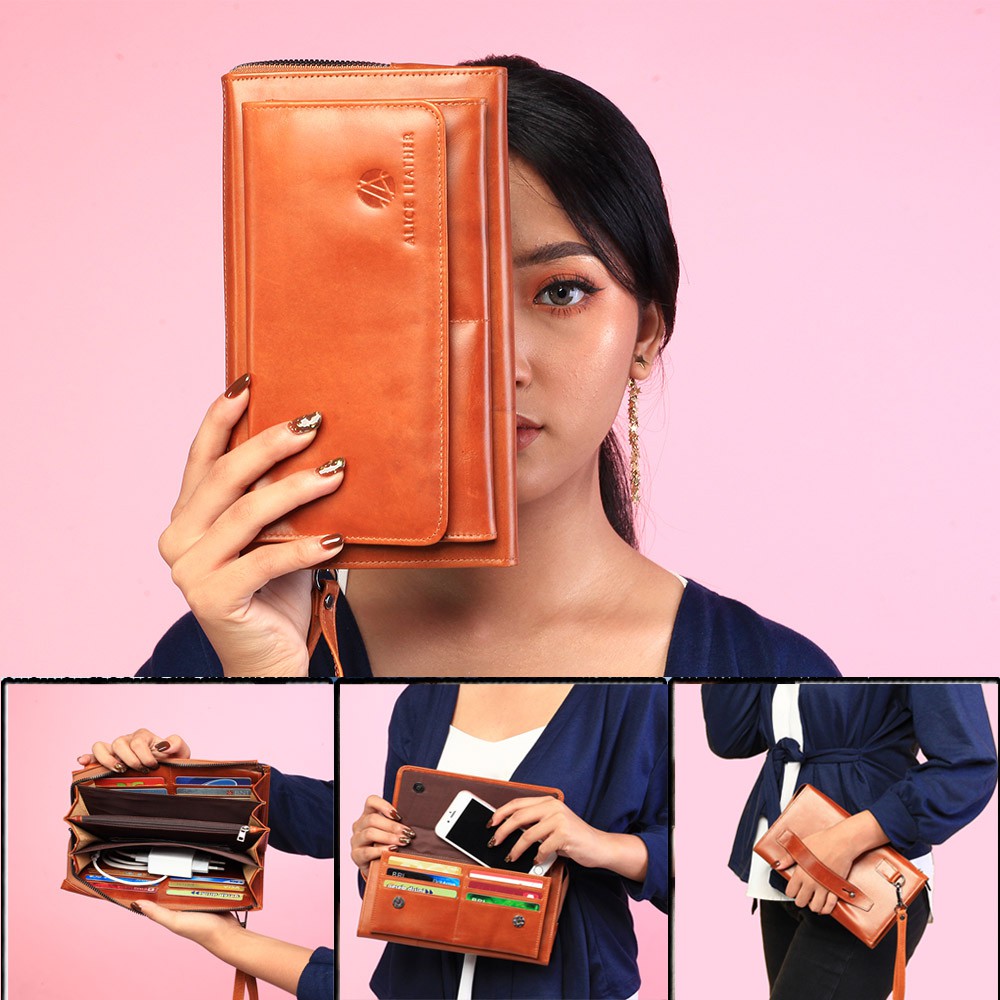 Dompet Wanita Kulit Dompet Tangan Multifungsi Bahan Kulit Sapi ORIGINAL ALICE LEATHER AH01