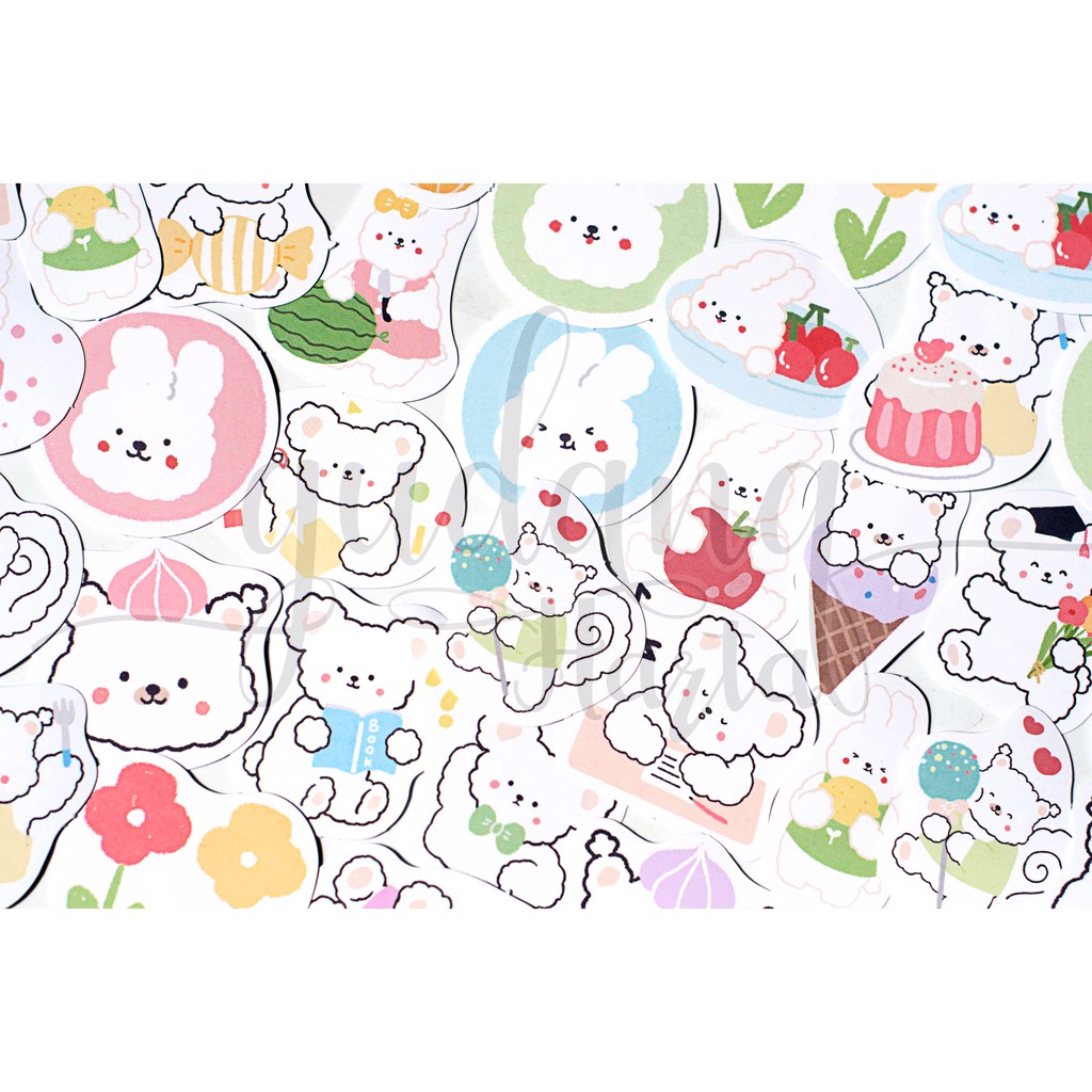 Stiker Fluffy White Bear Sticker Beruang Putih DIY Scrapbook GH 303715