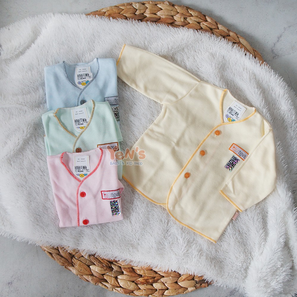 Nova Baju Bayi Kancing Tangan Panjang Warna Polos