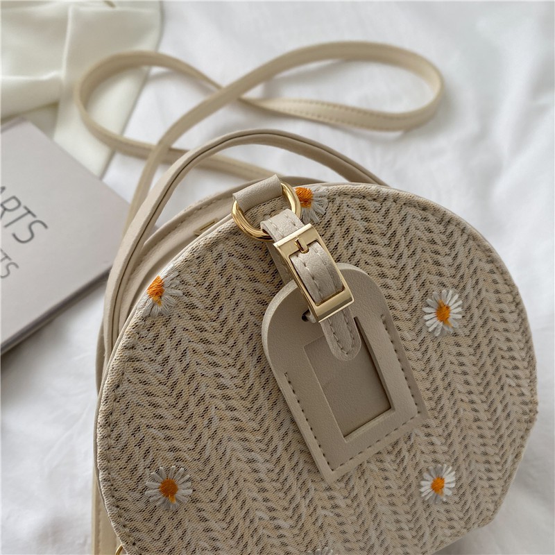 Tas Selempang Kulit Bahan Anyaman Motif Bunga Aster dan Lace Gaya Korea Import [Kirim dari Jakarta]