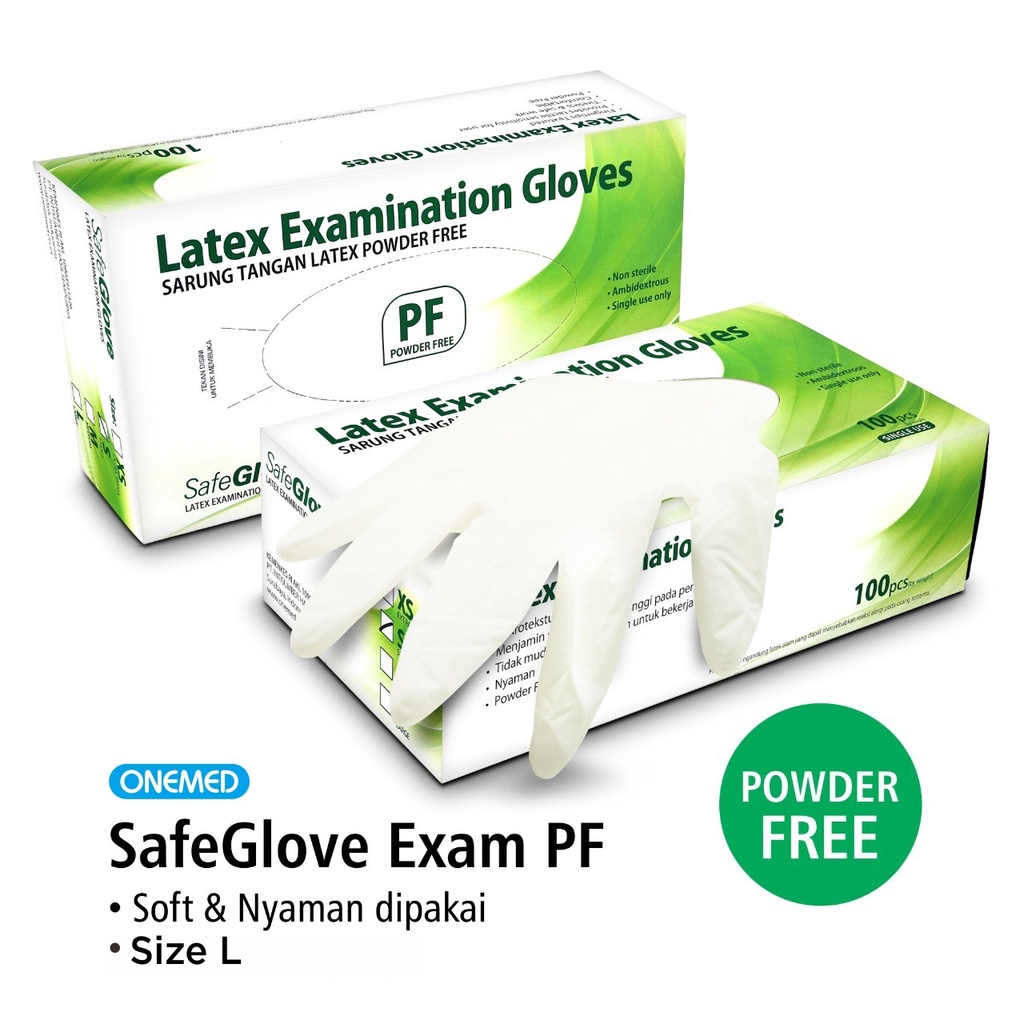 Sarung Tangan Latex Safeglove Exam Powder Free PF Putih - L OM