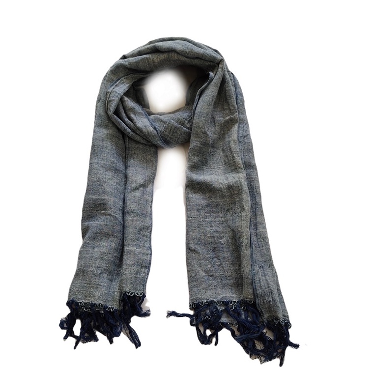 Pasmina Panjang Scarf Leher Polos Scarf Tenun Tangan Biru  Gesyal Syal Persegi Panjang