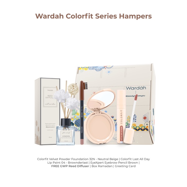 Paket Hampers Ramadan Wardah Colorfit Series (Velvet Powder Foundation, Lip Paint, EyeXpert Eyebrow Pencil Brown)  FREE Reed Diffuser