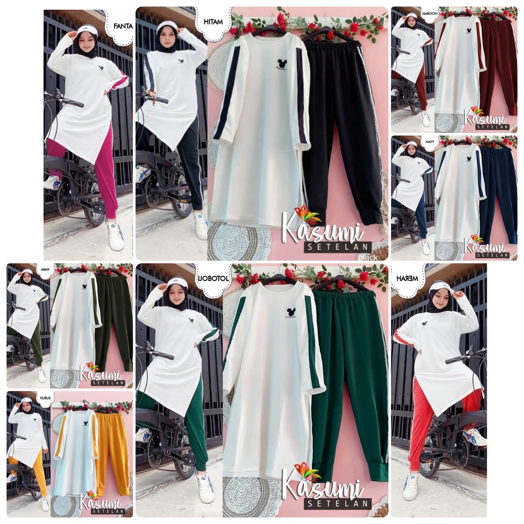 2 UKURAN L DAN XXL SET KASUMI FASHION PAKAIAN WANITA SETELAN TUNIK DAN CELANA BABYTERRY JCHM