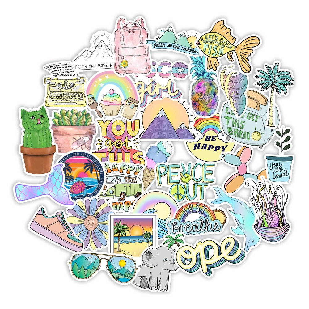 50 Pcs/set Colorful Summer Creative Graffiti Waterproof Luggage Piano Car Bike Stickers