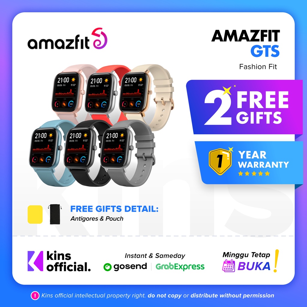 Amazfit GTS Fitness Smartwatch 1.65&quot; AMOLED Always-On display, GPS, Heart rate monitor, jam tangan with Music control, Sleep and Swimming