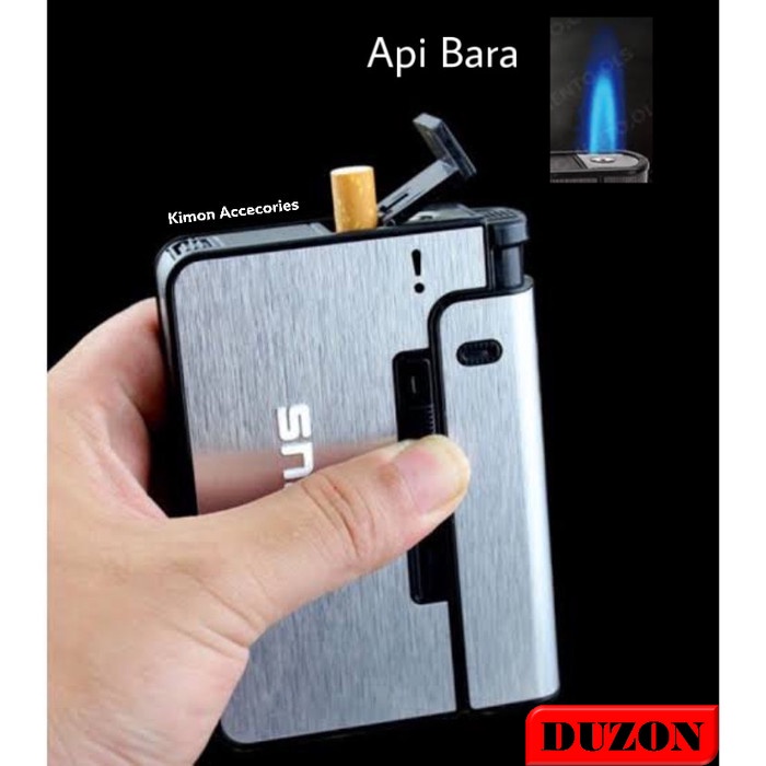 KOTAK TEMPAT ROKOK PLUS KOREK BARA LIGHTER CIGARETTE LEATHER CASE - KOTAK ROKOK