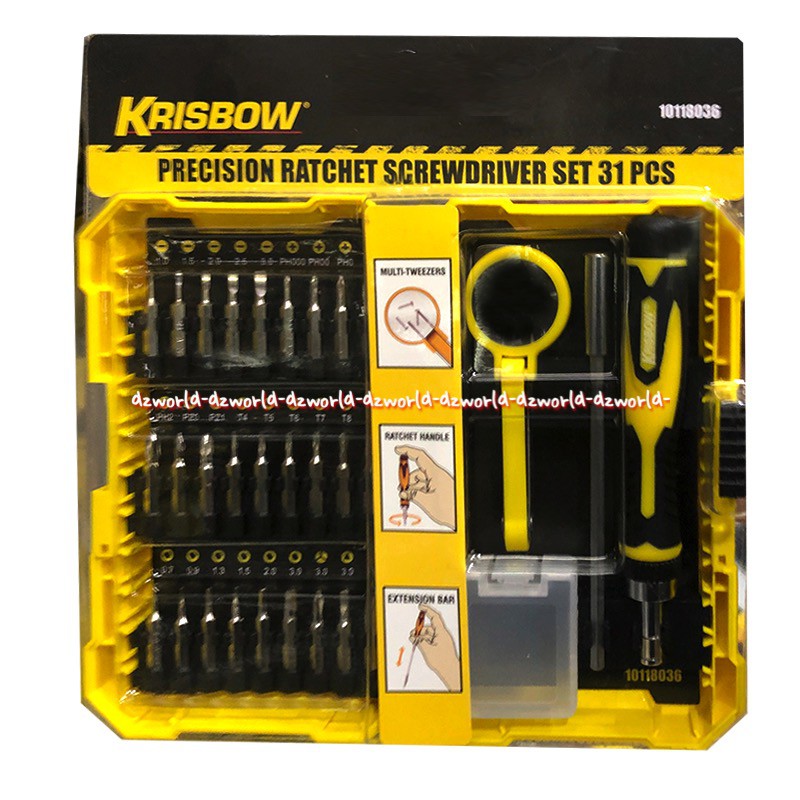 Krisbow Maxbuilt Pricision Ratchet Screwdriver Set 31pc Alat Perkakas Obeng Set Mata Bisa DiGanti Tukar Tukar