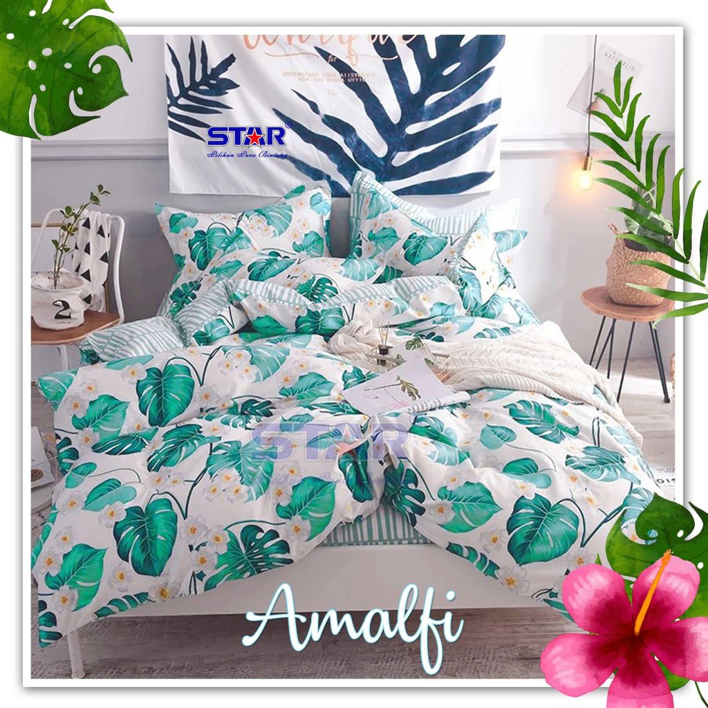 Sprei Anti Geser Bahan Premium Katun Lokal CVC | AMALFI TOSCA DAUN MONSTERA  &amp; VALERIE by Star | 90 100 120 160 180