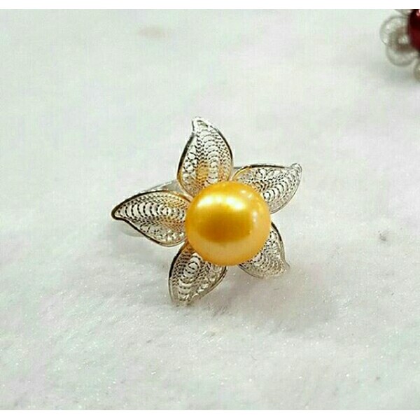 Cincin Mutiara Lombok Cincin Perak Mutiara Asli Air Tawar Lombok /Alsa Pearls