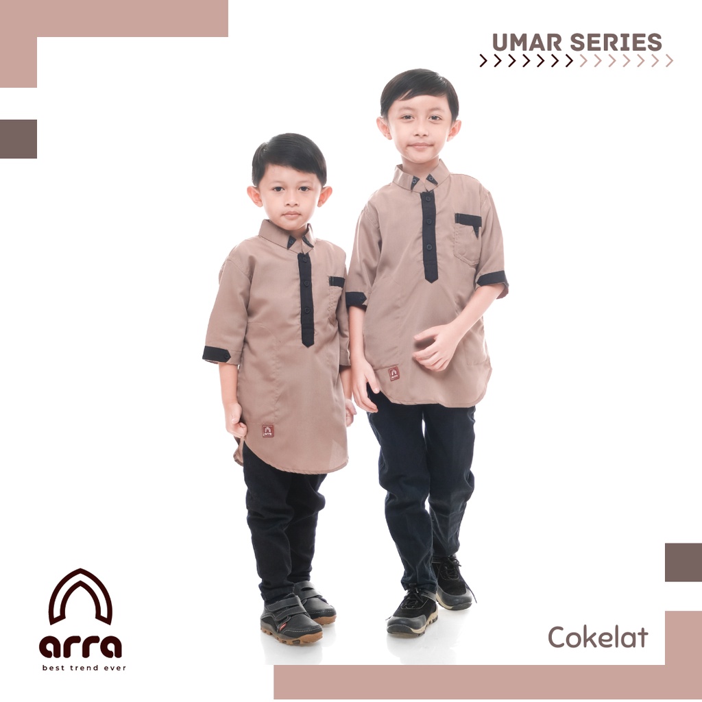 Arra Umar Baju Koko Anak Laki Laki Lengan 3/4 Bahan Toyobo Kurta Size S M L XL XXL Warna Mustard , Putih , Maroon , Navy , Coklat (Grosirbajukoko)