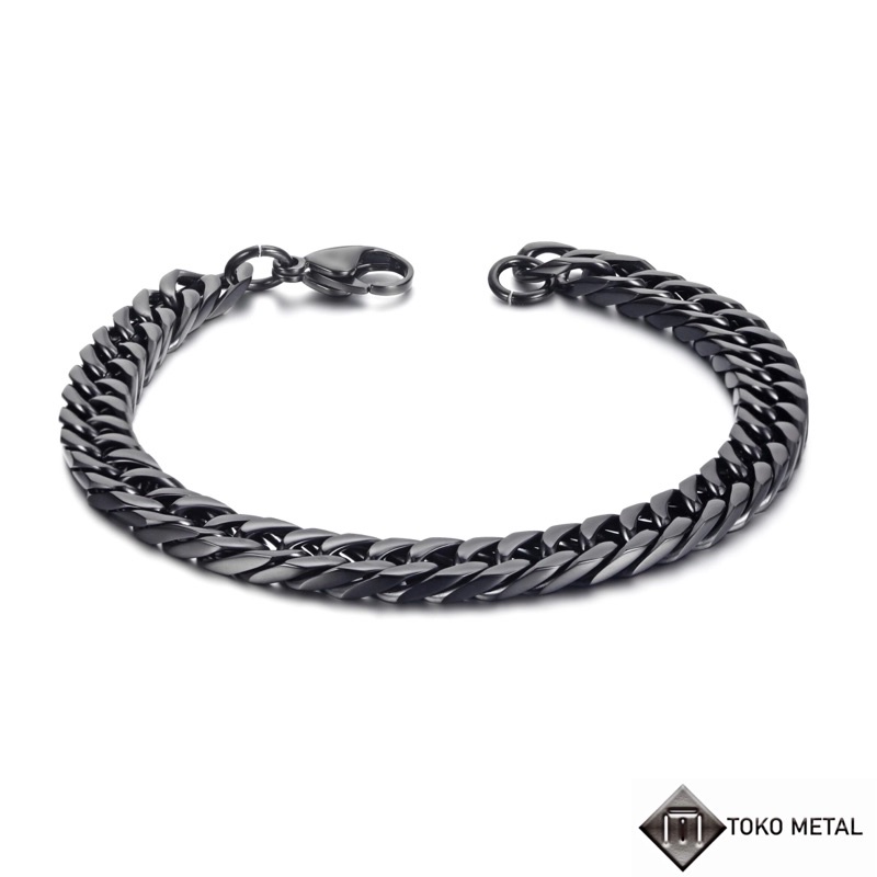 Gelang Titanium kualitas Tinggi Pria Model Rantai Black Gold Silver [ Toko Metal7 ]