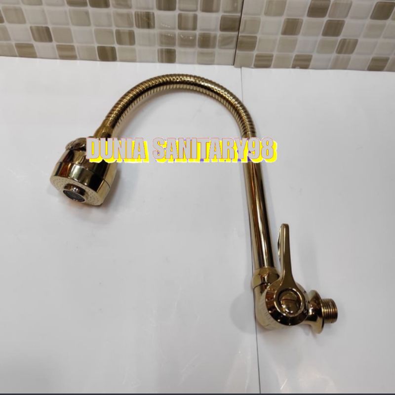 Kran Kitchen sink Fleksibel GOLD Keran cuci piring dinding kran dapur Tembok