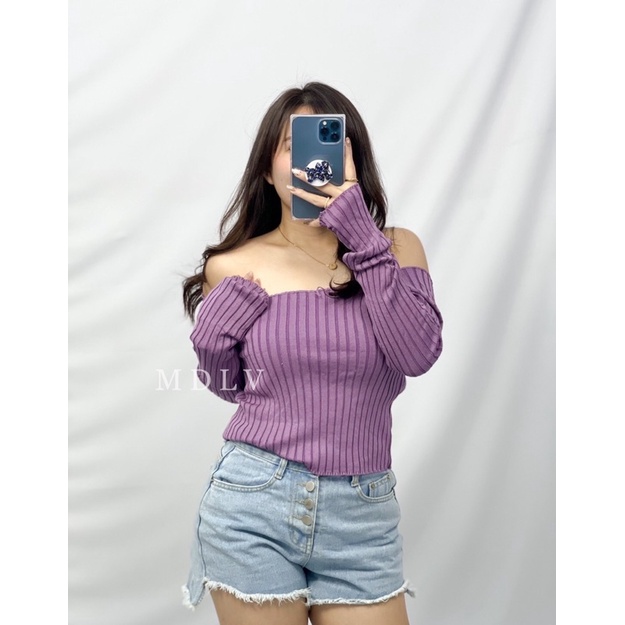 MDLV ~ Top ZIVA atasan Blouse Rajut Lengan Panjang Fashion Import