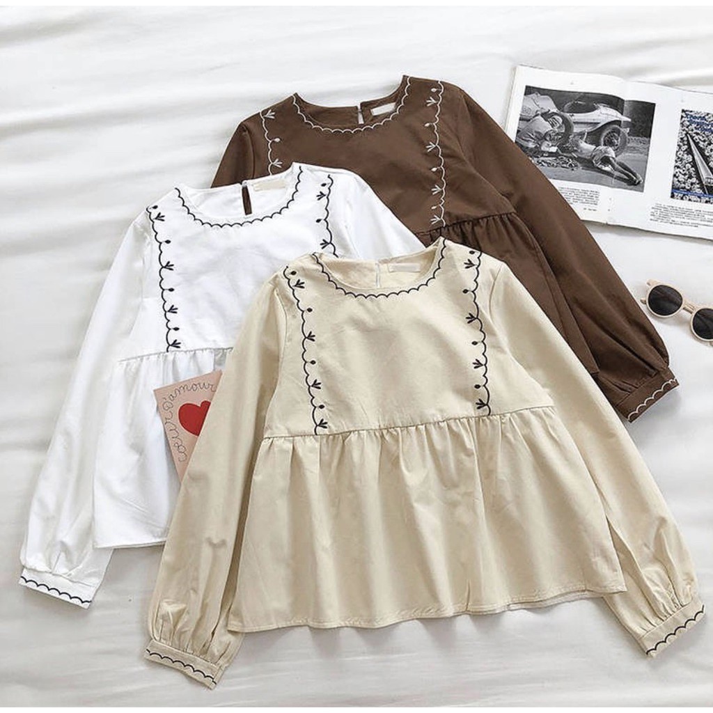 Atasan Wanita Lozy Blouse Atasan Terbaru Korean Style Fashion Muslim Qyuna Bordir ' - Blouse Wanita 