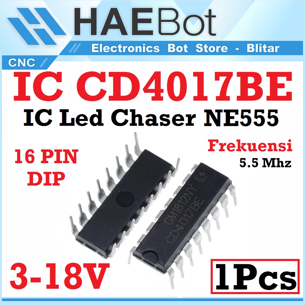 [HAEBOT] IC Decade Counter CD4017 BE Penghitung CMOS DIP 8 Bit 16 Pin Led Chaser Kejar Signal Penghitung 4017 Integrated Circuit