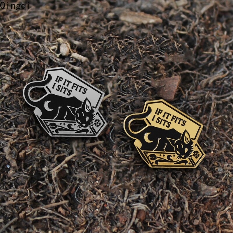 Bros Pin Enamel Bentuk Peti Mati Kucing Hitam Gaya Punk