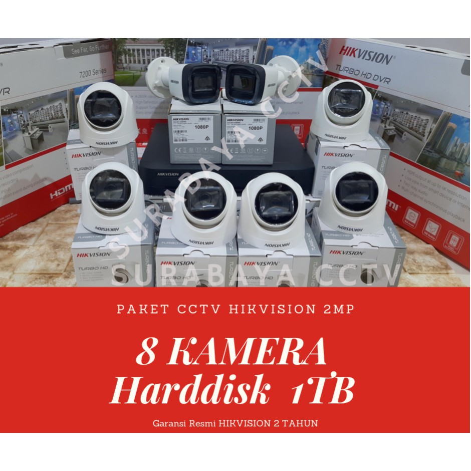 Paket CCTV Hikvision 2MP 8 Kamera HDD 1TB Siap Pasang