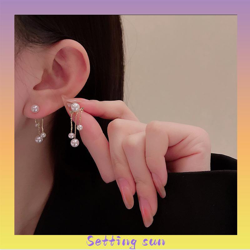 Anting Tusuk Silver S925 Gantung Belakang Wanita Hias Mutiara TN