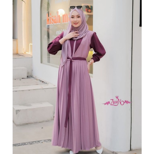 GAMIS DRESS LAURA ITY CREPE ORI ZAHIN CANTIK-MAUVE BURGUNDY