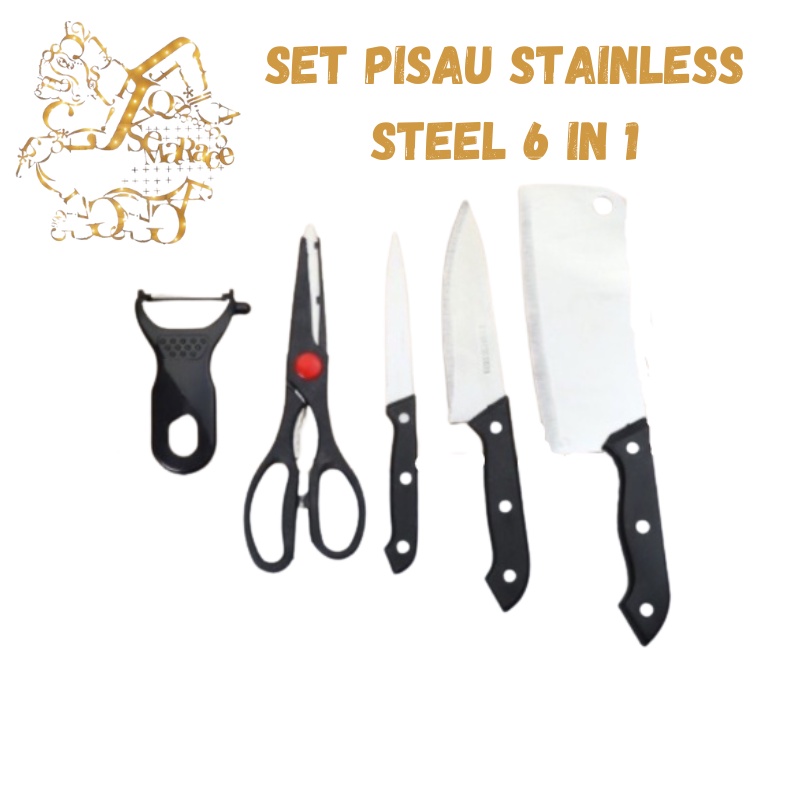 SET PISAU STAINLESS STEEL TALENAN DAPUR 6 IN 1