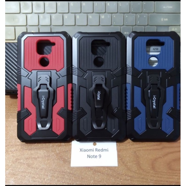 i - Crystal Robot Case Xiaomi Redmi Note 9 with standing belt clip